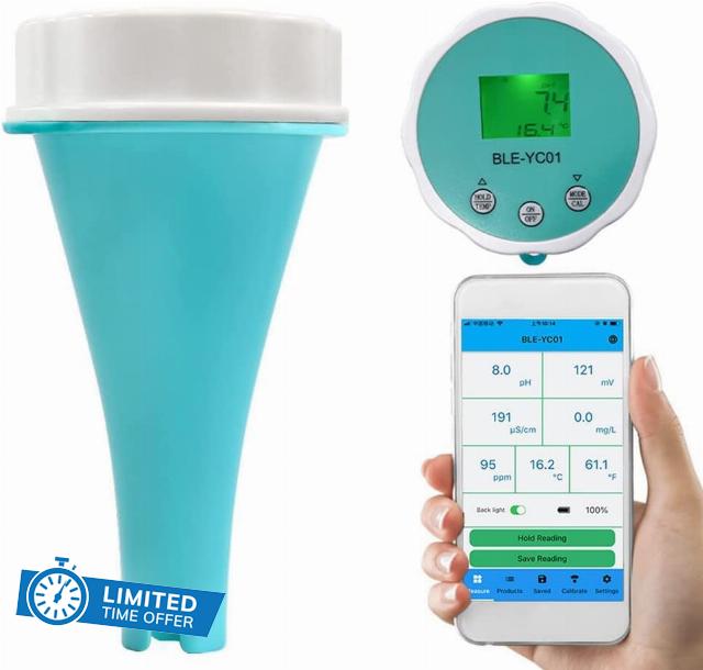 Floating Smart Swimming Pool Water Quality Tester 6 in 1 PH/EC/TDS/ORP/Temp APP Digital Display Residual Chlorine Water Tester Pen for Swimming Pool Aquarium and Drinking Water