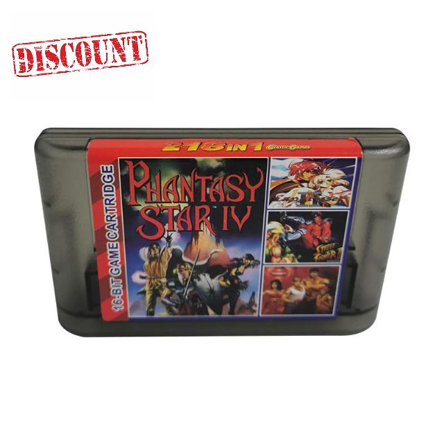 218in1 Game Cartridge for Sega - Genesis 16 bit Game Card Classic Collection (Transparent Black)