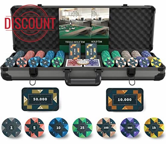 Poker Set with 500 &lsquo;Paulie&rsquo; Chips - Complete Professional Set for Texas Holdem Poker