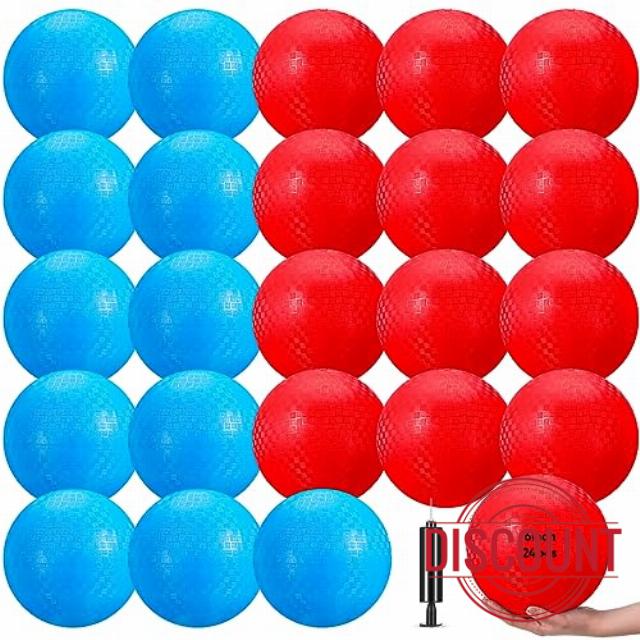 Jexine 24 Pcs Playground Balls 6 Inches Kickballs Dodgeball Inflatable Rubber Bouncy Balls with 1 Pcs Hand Pump and 2 Pcs Storage Bag for Boys Girls Adults in Ball Games