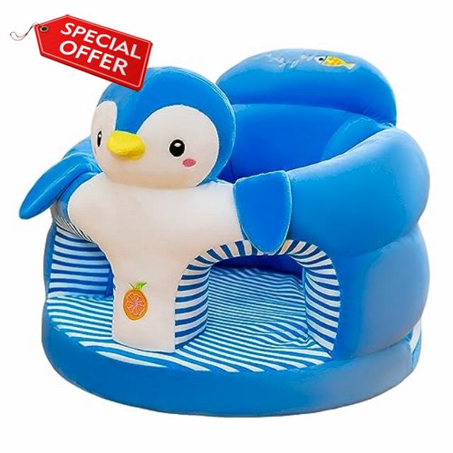 Baby Seat Baby Sit Up Safety Chair Cartoon Animals Plush Toddler Sofa Chair Baby Support Floor Seat for Infant Learn to Sit (Blue Penguin