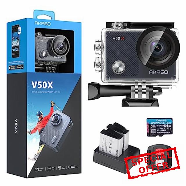 AKASO V50 X Action Camera with 64GB microSDXC Memory Card