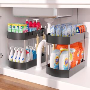 Enhanced structural design- Anti-corrosion- More space for storage- Black(under sink organizer-2)