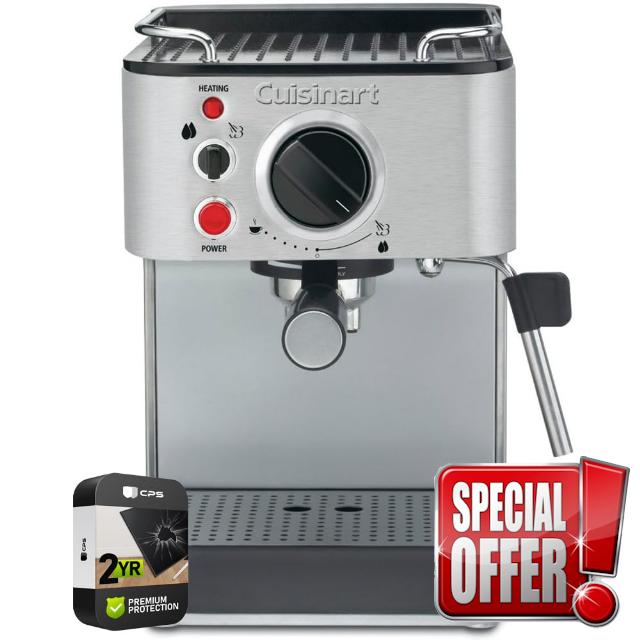 Cuisinart CBC-200SA Stainless Steel Manual Espresso Maker Bundle with 2 YR CPS Enhanced Protection Pack