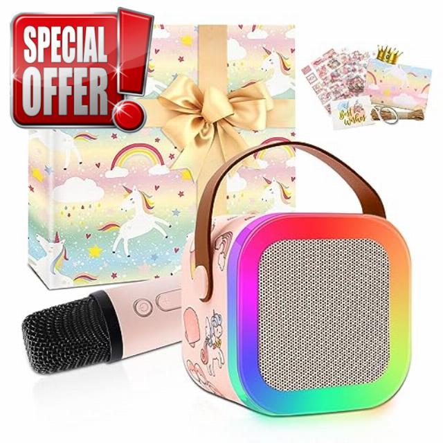 Karaoke Machine for Kids Girls Mini Karaoke Machine with Microphone Toys Gifts for Girls Ages 4