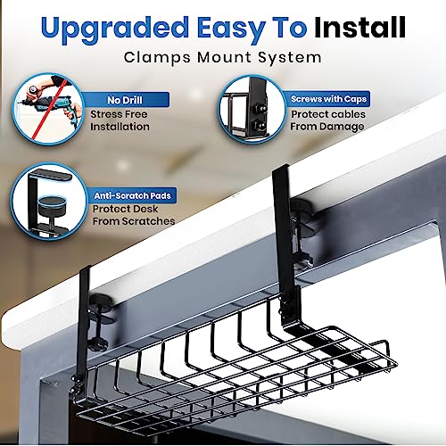 16” No Drill Desk Cord Organizer with Clamps for Wire Management
