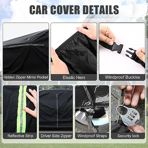 210T All Weather Car Covers with Zipper&Lock for Car Dust Snow Rain Hail Protection