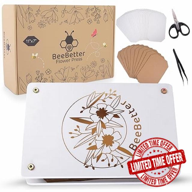 SWAGITLOUD BeeBetter Large Flower Press Kit Adults - Wooden Flower Preservation Kit with Blotting Paper