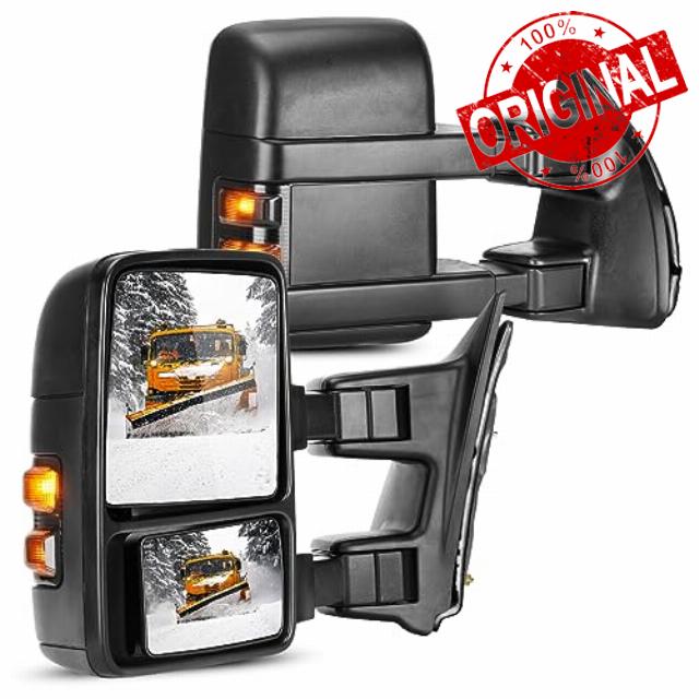 Towing Mirrors Compatible with 2008 2009 2010 2011 2012 2013 2014 2015 2016 Ford F-250 F250 F-350 F350 Super Duty with Black Power Heated Smoke Turn Signal