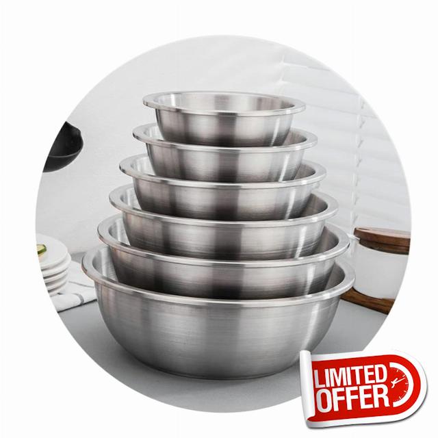 Luxshiny 6pcs Stainless Mixing Bowls Pasta Container Grease Container Metal Mixing Bowls Stainless Steel Soup Bowls Food Container Stainless Steel Soup Pot Nesting Bowl Salad Bowl Silver