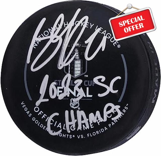 Brett Howden Vegas Golden Knights Autographed 2023 Stanley Cup Final Official Game Puck with "2023 SC Champs" Inscription - Autographed NHL Pucks