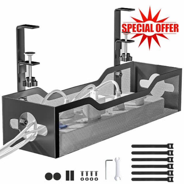Under Desk Cable Management Tray Black