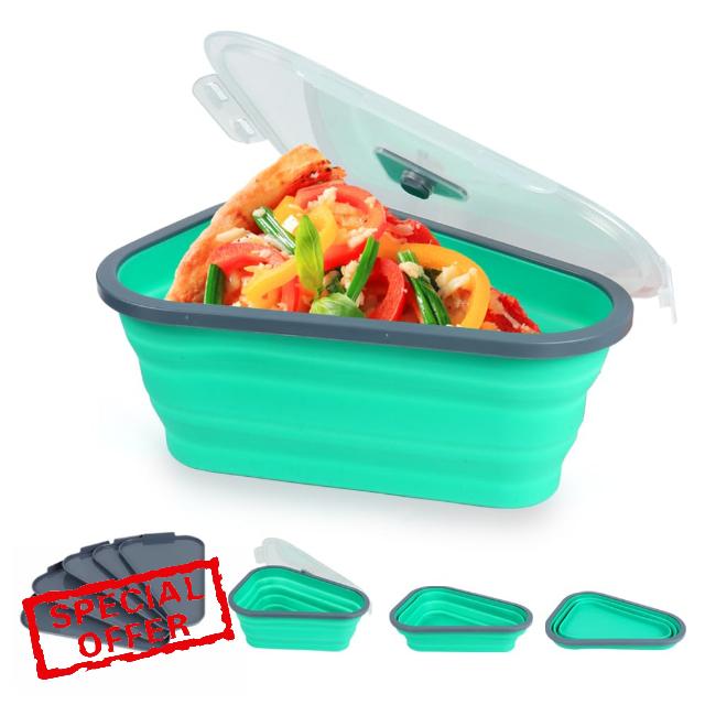 VECH Pizza Storage Container Reusable Expandable Silicone Pizza Slice Keeper to Organize and Save Space Collapsible Pizza Box with 5 Plates Pizza Holder Safe for Microwave and Dishwasher(Green)