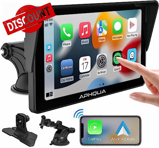 APHQUA A3 2023 Portable Wireless Apple CarPlay and Android Auto Car Radio Stereo with detachable Sunshade
