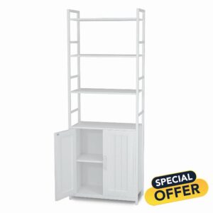 Lazyvan White Bookshelf with Doors