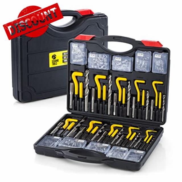 Segomo Tools 261 Piece Metric & SAE HSS Helicoil Drill Thread Repair Kit (M5