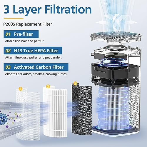 3-in-1 H13 True HEPA Replacement Filter for Pet Dander Pollen Pet Hair Smoke Odor Kitchen Smells