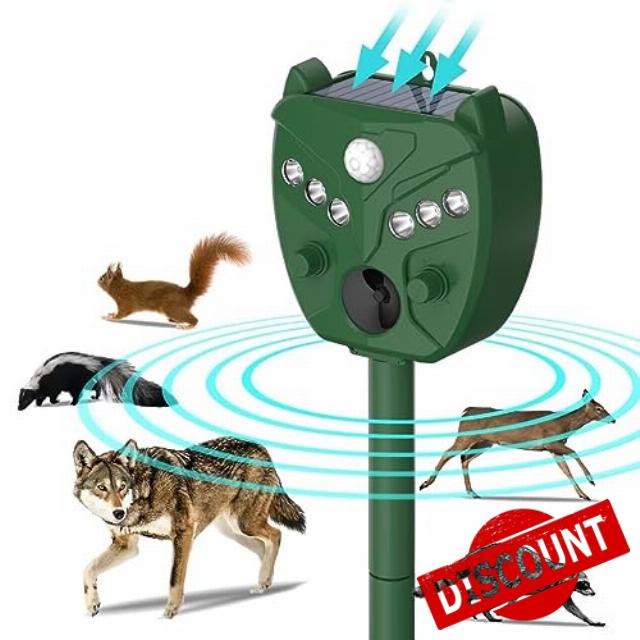 Solar Animal Repeller Outdoor 5 Modes Ultrasonic Animal Repeller with Motion Sensor and Flashing Light
