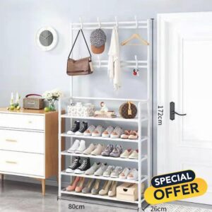 Organize Your Entryway with Our 5-Tier Shoe Rack and Coat Hanger - Holds Up to 20 Pairs of Shoes! (white