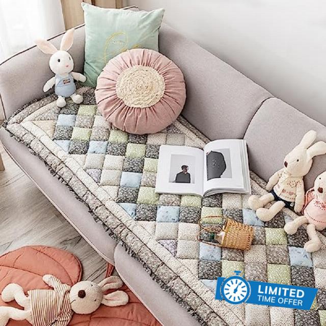 Yoovat Funny Couch Cover Magic Sofa Cover Garden Cotton Protective Couch Cover Plaid Cream-Coloured Large Plaid Square Pet Mat Bed Couch Cover (Oblique Lattice Grey
