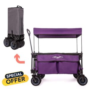 Foldable Beach Wagon with Canopy - Collapsible Outdoor Utility Wagon Cart with Big Sand All-Terrain Wheels for Camping
