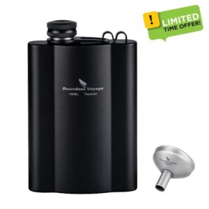 Boundless Voyage Titanium Hip Flask Rust-Free Ultralight Small Liquor Flask Bottle for Whiskey Vodka Wine Outdoor Portable Travel Outdoor (6 fl oz (Black))