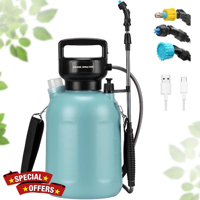 Garden Sprayer Portable Battery Powered Sprayer with Telescopic Wand for Yard Lawn Weeds Plants 1.35 Gallon Sprayer with 3 Mist Nozzles