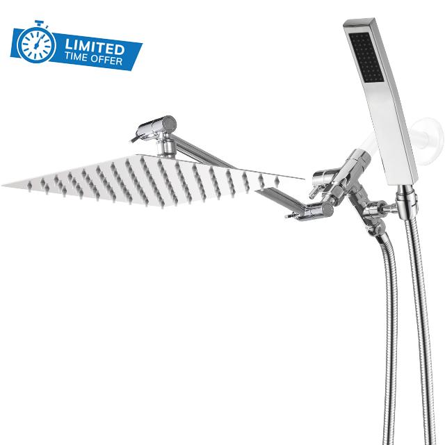 Cuzobro All Metal Dual Square Shower Head With Handheld Spray
