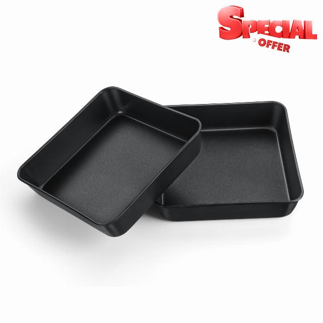 TeamFar 10inch Coated Square Cake Pan Set of 2