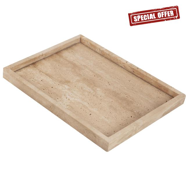 WORHE Natural Marble Vanity Tray Large Modern Decorative Tray for Perfume Cosmetic Candle Rectangle Kitchen Organizer Coffee Table Tray for Housewarming Birthday Natural Beige (WH021)