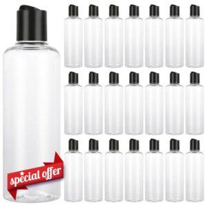 YOUNTHYE 30PCS Plastic Empty Bottles with Black Disc Top Caps 250ml/ 8.4oz Clear Empty Travel Bottles Refillable Squeeze Travel Containers for Shampoo