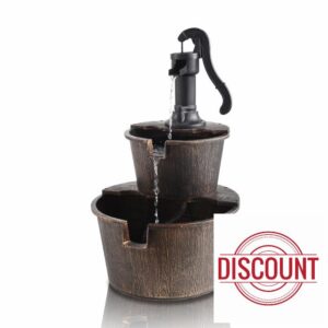 YI 27-Inch 2 Tier Water Fountains Outdoor Waterfall Barrel Fountain Pump Garden 2-Tier Barrel and Pump Waterfall Fountain
