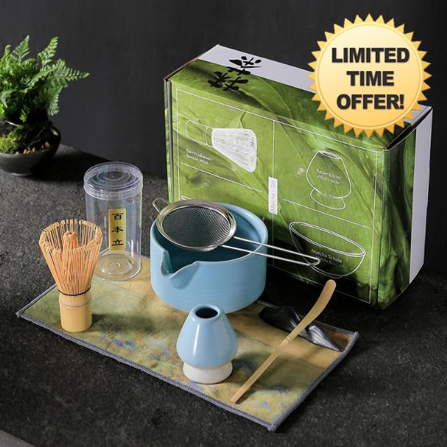 Japanese Matcha Tea Set of 7 Ceremony Matcha Kit with Matcha Bowl(Chawan) with Pouring Spout