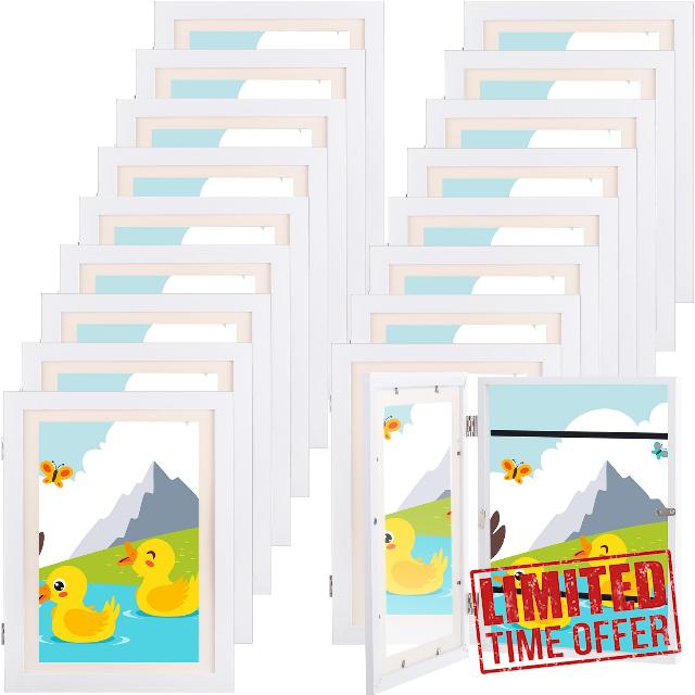 Kigley 18 Pack 11 x 8.5 In Kids Artwork Picture Frames White Front Opening Kid Art Wooden Frame with Acrylic Changeable Artwork Display Bulks for Children Photo Drawing Schoolwork Crafts Storage Decor