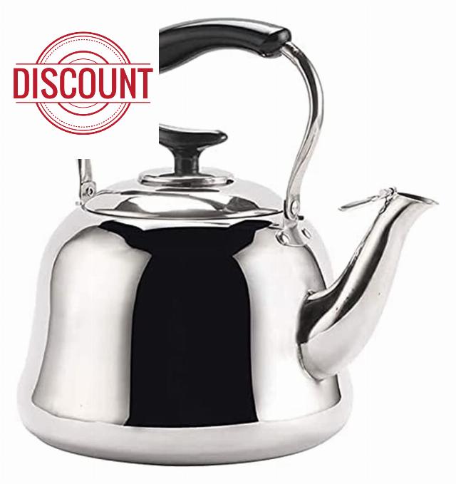 Classic Stove Top Whistling Kettle Stainless Steel Teapot Camping Kettles for Boiling Water Large-Capacity Teapot Coffee Pot Suitable for All Stoves Whistling Kettle for Gas Stove