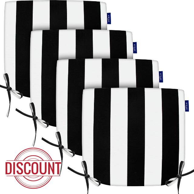 INFBLUE Outdoor Chair Cushions for Patio Furniture - Round Corner Outdoor Chair Cushions Water Resistance Seat Cushions with Ties (Set of 4