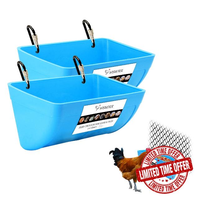 WISMOIER 2 Pack Chicken Feeder Feed Trough with Clips Hanging Fence Feeders for Goat Duck Sheeple Piglets Horse Chicken Deer Goose