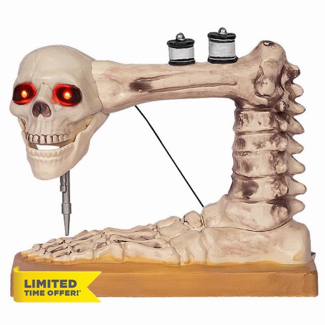 Voice Controlled Skeleton Sewing Machine Figurine Perfect Halloween Decoration For Craft Lover For Spooky Event Holiday Gift