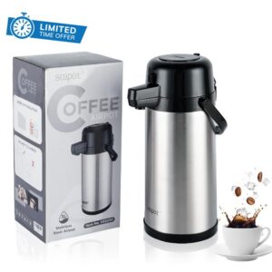 Soopot 102oz Airpot Coffee Dispenser With Pump Coffee Carafe for Keeping Hot Or Cold Airpot Coffee Thermal Insulated Stainless Steel Thermos Hot Beverage Dispenser for Cold Hot Water