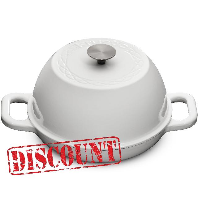 Krustic Enameled Cast Iron Dutch Oven for Sourdough Bread Baking | 6 Quart Pot with Lid | 10 Inch Ceramic Enamel Thick Coated Cookware Set with Non Stick Silicone Baking Mat for Cooking | 6 Qt | White