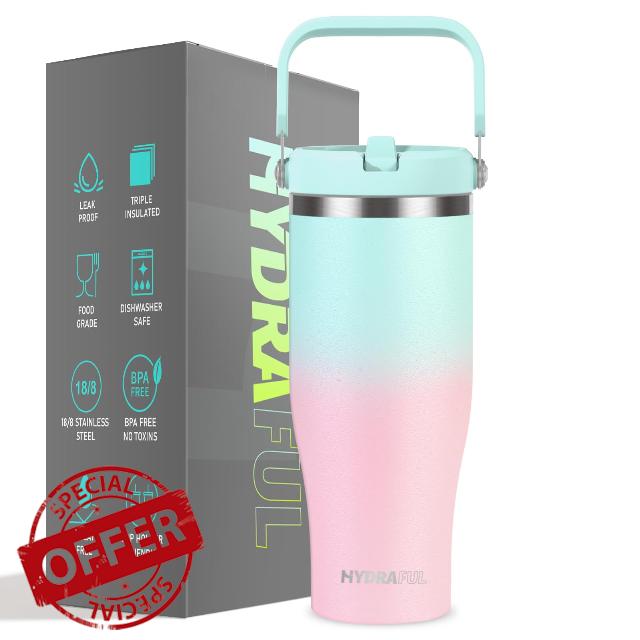 Hydraful 40 oz Tumbler with handle flip straw