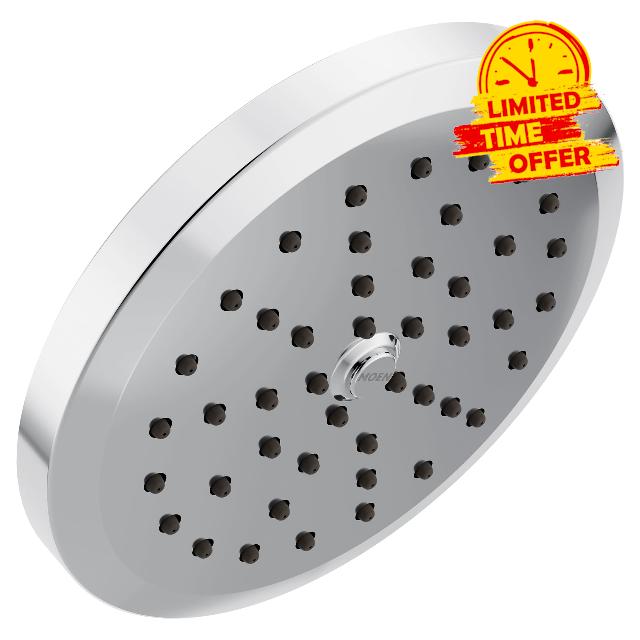 Moen Chrome One-Function 6-3/4 Inch Wide Diameter Rain Showerhead with Immersion Rainshower Technology