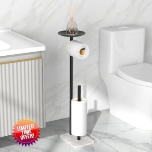 VOTZAAQ Toilet Paper Holder Free Standing with Marble Base - Stainless Steel Toilet Paper Holder Stand with Top Tray for Fragrance