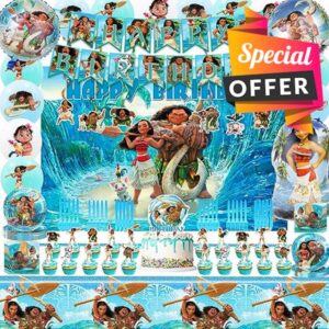 Moana Birthday Party Supplies - Moana Party Decorations include Banner Tablecloth Backdrop Ballons Cake Cupcake Toppers Tableware Haning Swirls