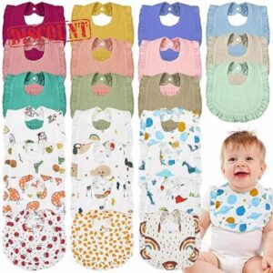Toulite 24 Pcs Baby Muslin Bibs Cotton Muslin Baby Drool Bibs Soft Baby Bibs for Drooling and Teething Bandana Bibs for Baby Girl Boy Snap Infant Bibs with Ruffle for Unisex Newborn Toddler