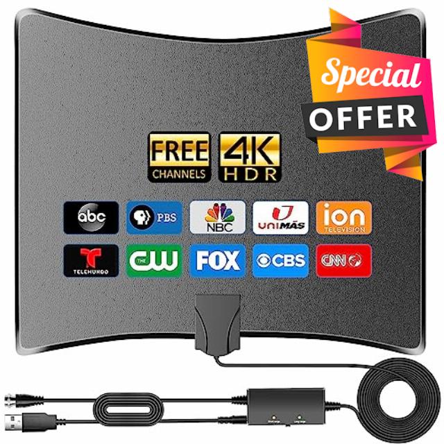 2023 Upgraded TV Antenna Smart Digital Indoor - Outdoor Antenna Long Range 580+ Miles-Portable HD Antenna for TV Indoor Outdoor for Smart TV and Old TVs -Signal Booster 360°Reception - HDTV Cable