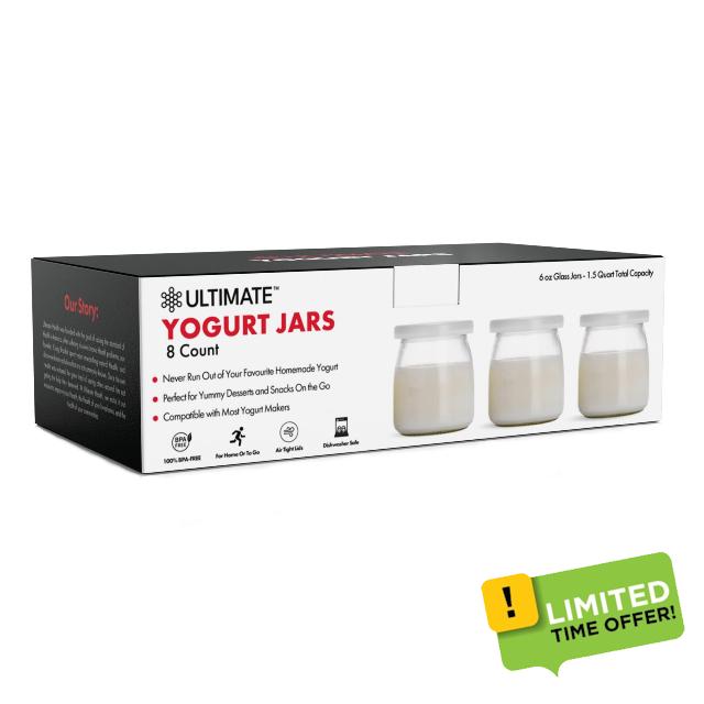 Ultimate Yogurt Jars - Make More Delicious Yogurt! 8 Count Small Glass Yogurt Containers With Lids - 100% BPA Free