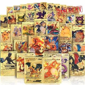 Ultra Rare 55 PCS Gold Cards Packs Vmax DX GX Rare Golden Cards TCG Deck Box Gold Foil Card for Fans/Kids/Collectors Gifts (No Duplicates)