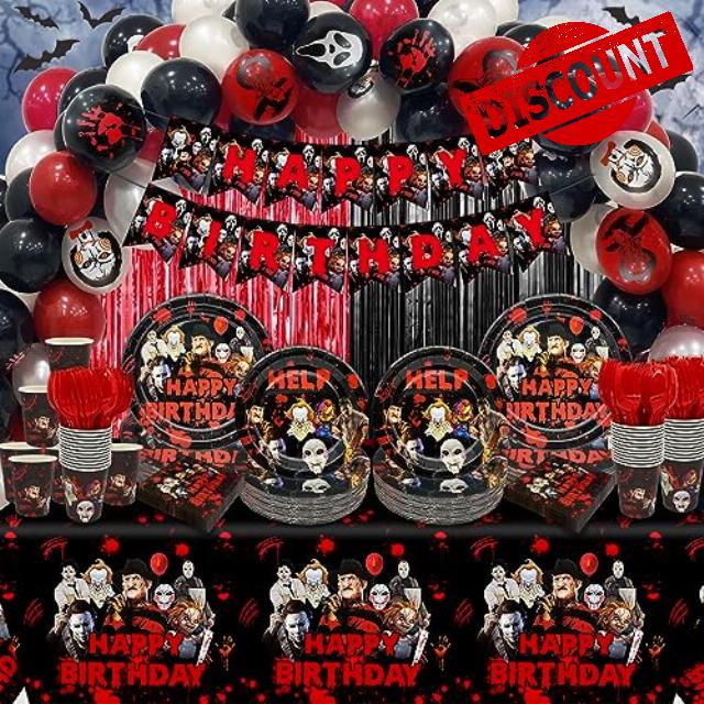 Horror Birthday Party Decorations Horror Movie Birthday Banner happy birthday halloween party decorations Classic Horror Birthday Party Decorations for Halloween Horror Bloody Scary Theme Birthday Party Supplies