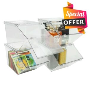 Tea Organizer for Tea Bags Sugar Packet Holder Caddy - Clear Acrylic Tea Bag Organizer for Pantry Cabinet Countertop Coffee Station Kitchen Counter